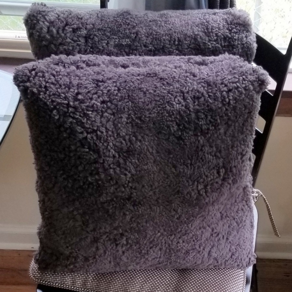 (Set of 2) Real Shearling Natural Curly Shorn Sheepskin Pillows - Dark Gray